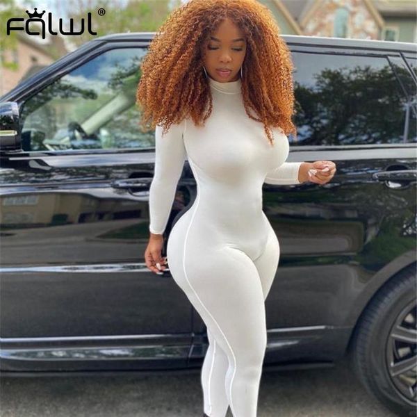 

women's jumpsuits & rompers fqlwl streetwear fitness one piece bodycon jumpsuit women long sleeve solid elastic autumn ladies womens, Black;white