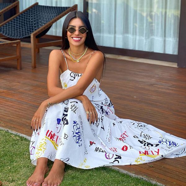 

2021z-zoux women dress sleeveless backless printed spaghetti strap maxi dresses long summer dress plus size ladies dresses 2021, Black;gray