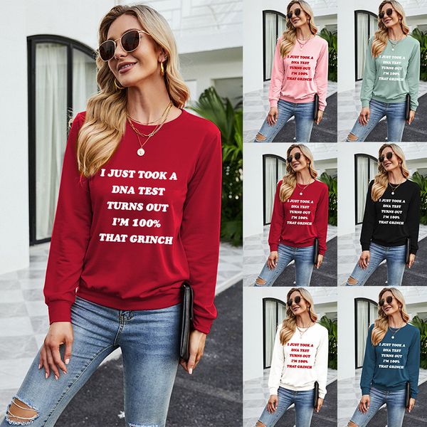 

2021 women's christmas theme letter printed casual loose long sleeve sweater, Black