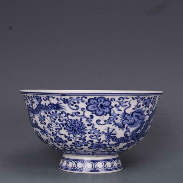 

bowls blue and white porcelain qing qianlong dragon phoenix design bowl household kitchen tableware accessories 5.2 inch