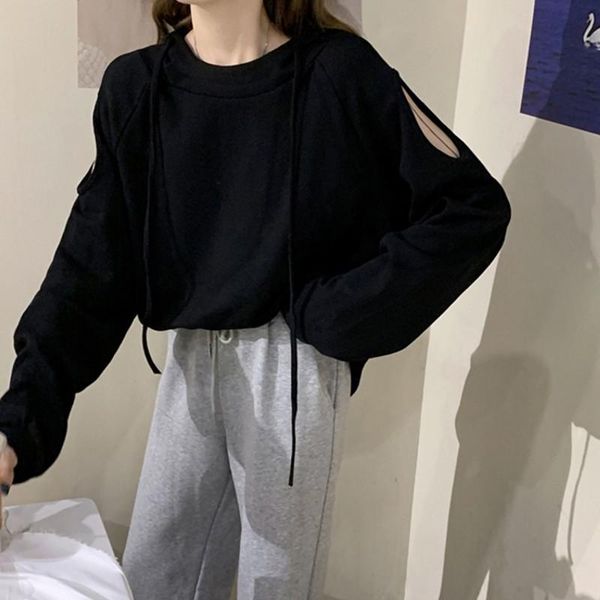 

women's sweaters women autumn sweater long sleeve off-the-shoulder harajuku loose solid color korean hip hop casual, White;black
