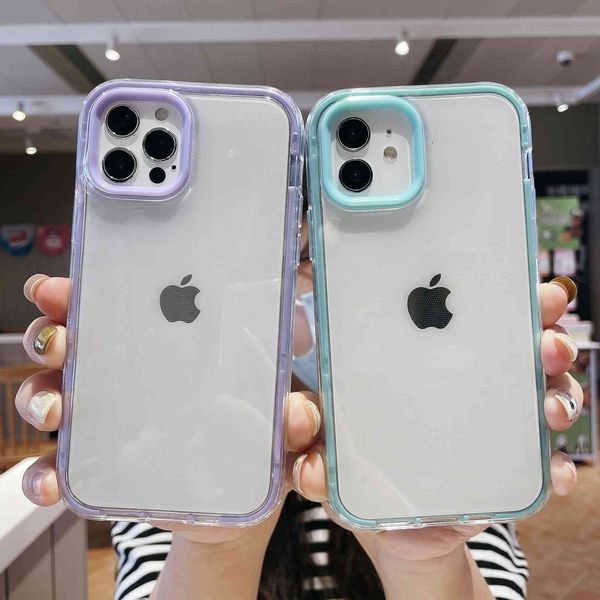 

apple 13 colorful mobile phone case for iphone 12 pro transparent macarone two in one case