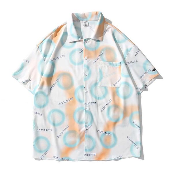 

women's blouses & shirts fashion print high street blouse summer short sleeve oversize pocket shirt casual loose womens and, White