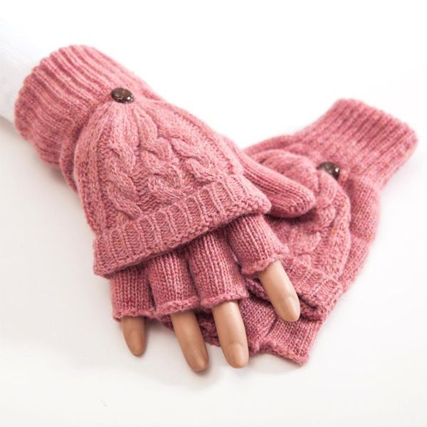 

five fingers gloves women flip half finger thermal soft thicken artificial wool knitted autumn winter mittens gift hand warmer 1 pair, Blue;gray