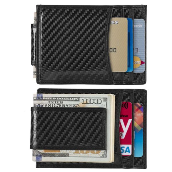 

the wallet short carbon fiber leather dollar clip business men's magnetic banknote wallet, Black