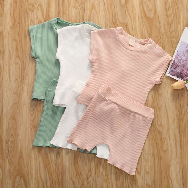 

1-5 years kids summer clothes set baby girl outfits 2pcs vest shirt short pants outfits baby boys clothes sets, White