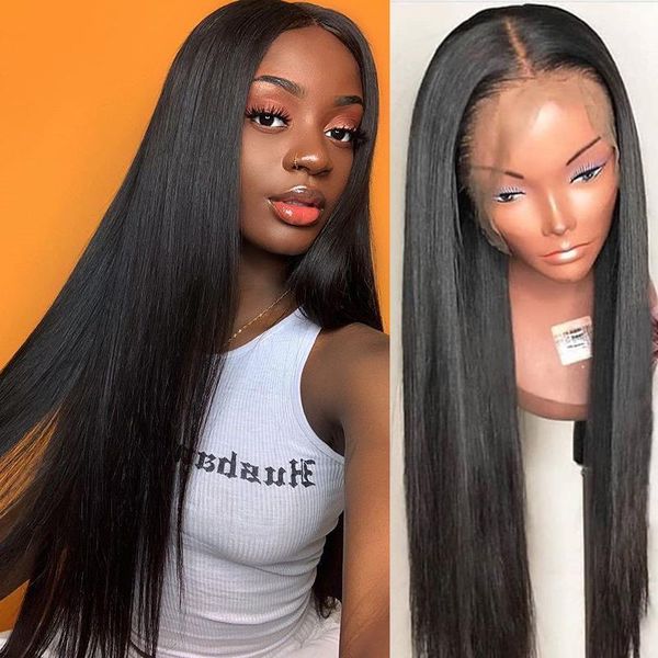 

brazilian straight lace front human hair wigs 10-26 inch pre plucked 250density t part for black women remy1, Black;brown