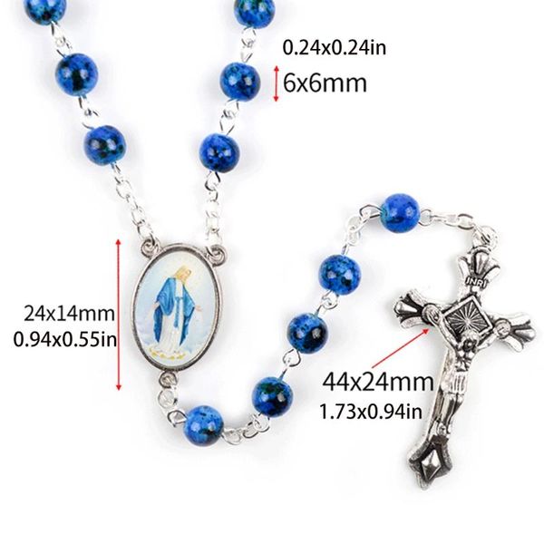 

pendant necklaces vintage jesus metal chain cross charms necklace glass round rosary fashion jewelry gifts, Silver