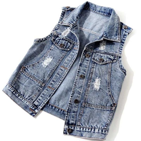 

women's jackets 2021 spring autumn hole sleeveless denim women short slim jacket plus size 3xl, Black;brown
