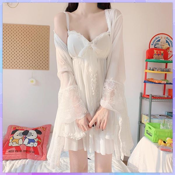 

women's sleepwear underwear two-piece suit lace pajamas perspective wear ladies mesh gauze nightdress women summer nightgown, Black;red