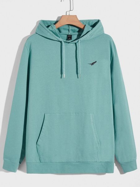 

men eagle print kangaroo pocket drawstring hoodie c7bn#, Black