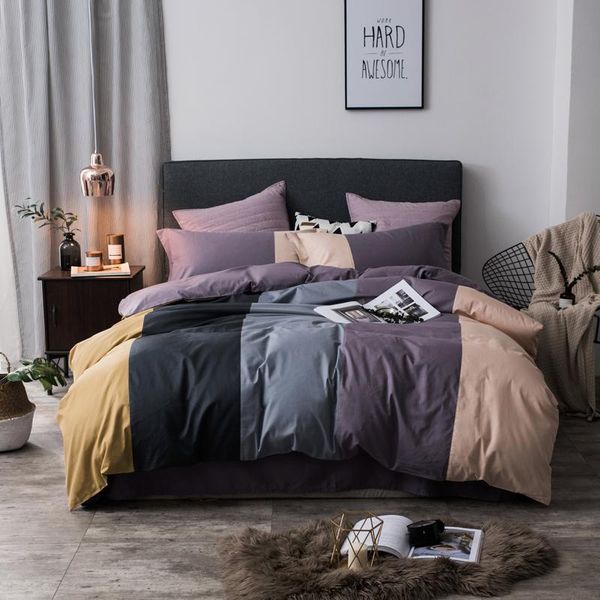 

bedding sets 100% cotton coffee grey purple patchwork stripe set soft twin  king size kids adults cover bed duvet sheets