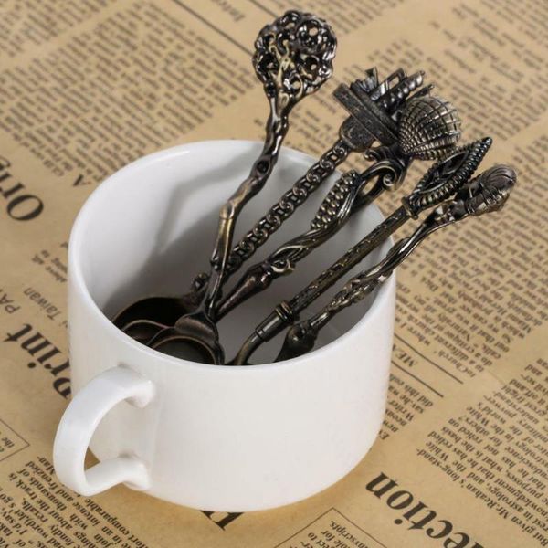 

spoons 5pcs/set vintage royal style mini bronze dessert fruit spoon luxury coffee tea tableware