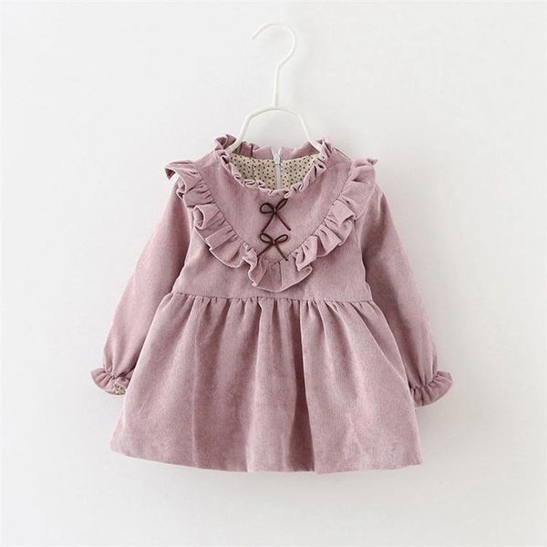 

autumn winter long sleeved baby infants girls kids roupas corduroy tutu bow ruffles princess dress vestidos s3964 girl's dresses, Red;yellow