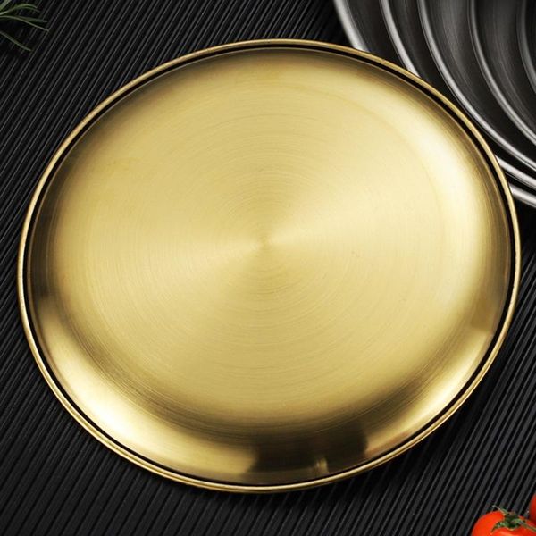 

dishes & plates stainless steel golden-plateing light luxury barbecue plate thickened disc dessert buffet western