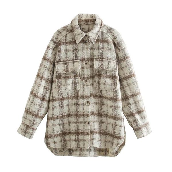 

women's wool & blends jacket shirt plaid coat oversize casual women suits turn down collar long sleeve outwear autumn suit y74, Black