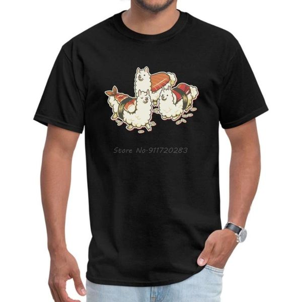 

men's t-shirts cute alpaca sushi normal for men japanese art design cotton fabric shirt funny kawaii graphic tshirt tees, White;black