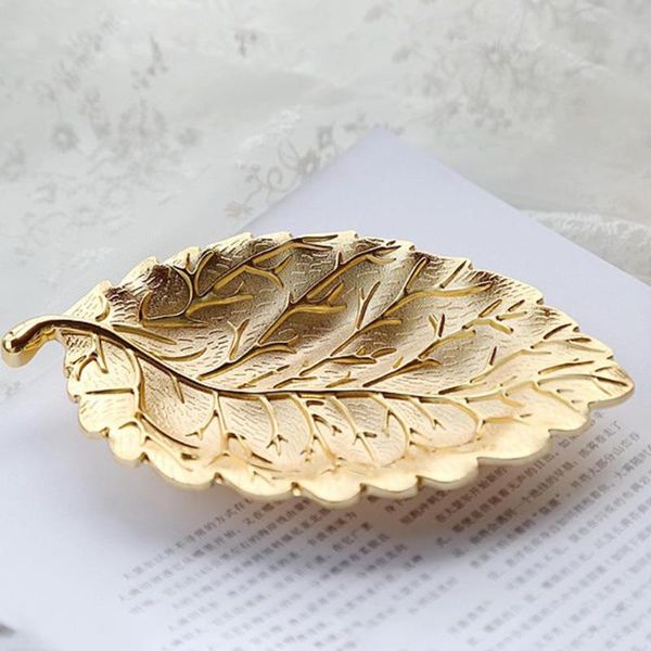

kitchen storage & organization metal dried fruit plate leaf shape necklace jewelry display tray crafts organizer nordic style tabledecor