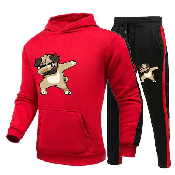 

men's tracksuits anime pet print hooded sweatshirt + pants pullover sportswear suit casual sports clothing, Gray