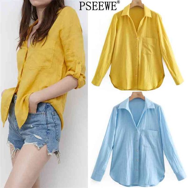 

spring blue basic women shirts yellow chic rolled up long sleeve office blouse female harajuku button shirt 210519, White