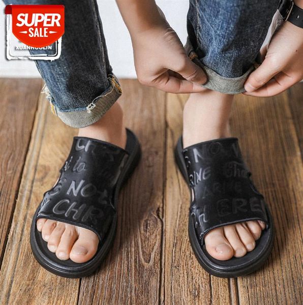 

men's slippers non-slip outer wear one-word sandals beach trend korean home personality indoor #sm0z, Black