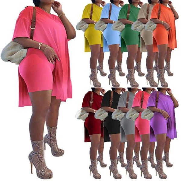 

women's t-shirt womens tracksuits 2 piece set summmer autumn oversize sweatshirt + sporting shorts sweat two outfit solid color sets, White