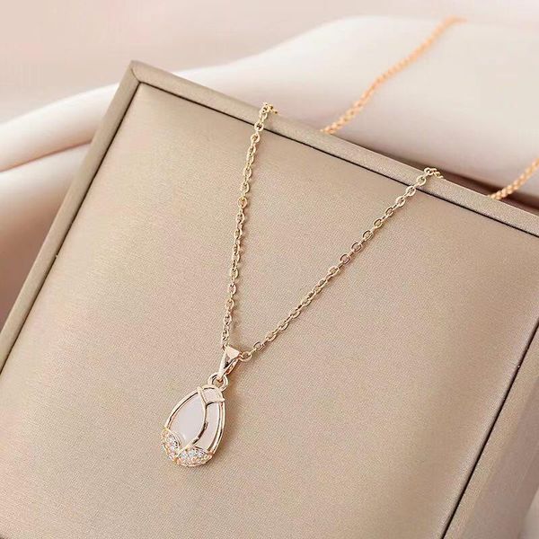 

han edition tulips are titanium steel rose gold necklace female fashion the cat's eye pendant chain jewelry web celebrity necklaces, Silver