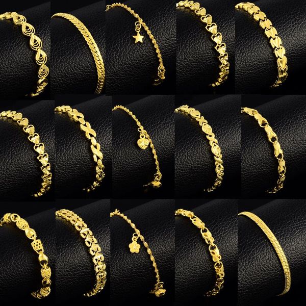 

link, chain 24k gold filled men's bracelet,wholesale pure color jewelry bracelet for women men party gifts wedding fast fashion, Black
