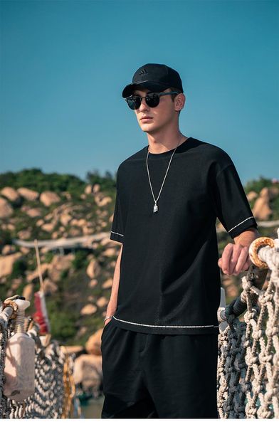 

men's t-shirts 2923 summer boys' simple casual round neck loose short-sleeved t-shirt, White;black