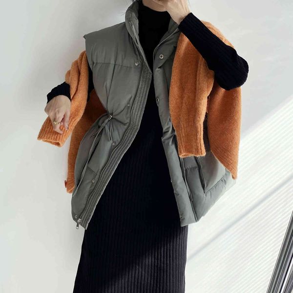 

women's trench coats long necktie autumn 2021 korean fashion cotton down waistcoat, Tan;black