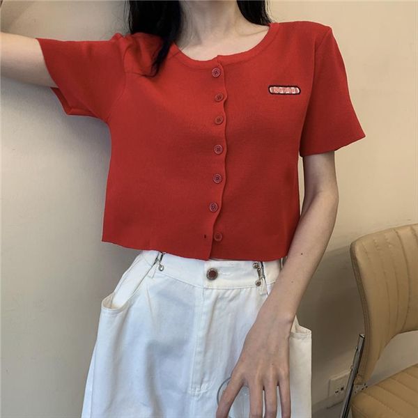 

summer women o neck womens sweater knit short sleeve cardigans lady single breasted embroideried cardigan crop for girls, White;black