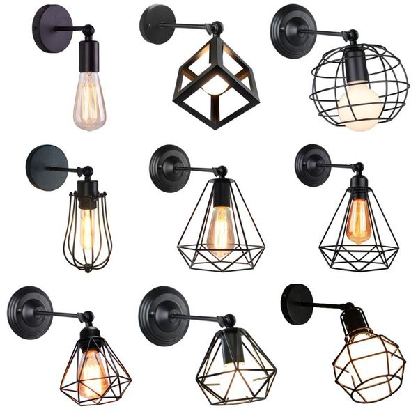 

vintage industrial led cage wall light retro loft lamps black lamp shade e27 sconce lights modern indoor lighting fixture
