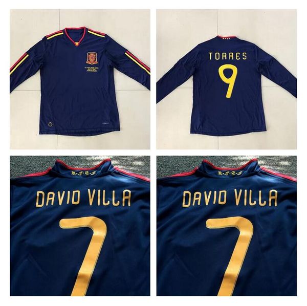 

long sleeve 2010 spain soccer jersey retro football shirt vintage classic collection uniform #9 torres #8 xavi # 6 a.iniesta #7 david villa, Black;yellow