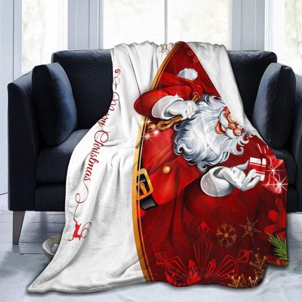 

christmas holiday santa clause flannel fleece throw blankets 60"x50" living room bedroom sofa couch warm soft bed blanket