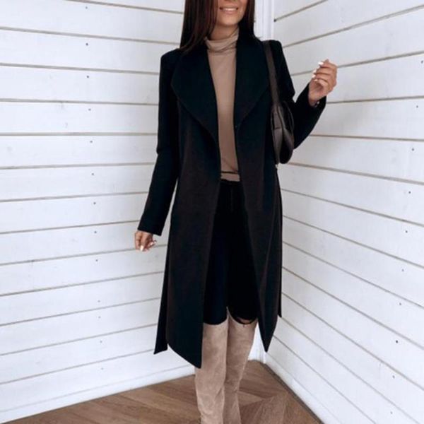 

women's trench coats winter coat long sleeve comfy solid color, Tan;black