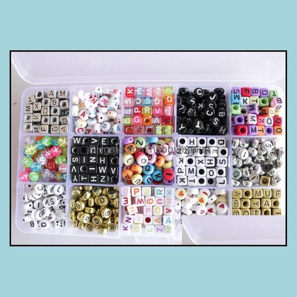 Acryl, Kunststoff, Lucite Lose Perlen Schmuck 16 Stile 1000 Teile/los Webstuhl Alphabet Acryl Charms Armband Gummibänder DIY Sile Nachfüllungen Würfel