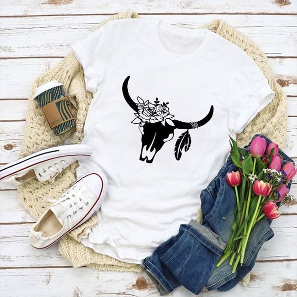 

and women graphic bull men cow heifer skull feather printed summer lady clothes t womens clothing tee female, White;black
