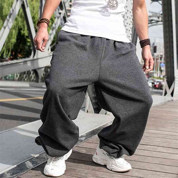 

plus size warm fleece pants hiphop harem joggers men casual sweatpants wide leg loose baggy trousers streetwear clothing 210715, Black