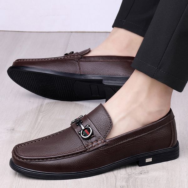 

high-end set of feet men peas shoes luxurious loafers british style comfortable men moccasins shoes genuine casual leather shoes, Black