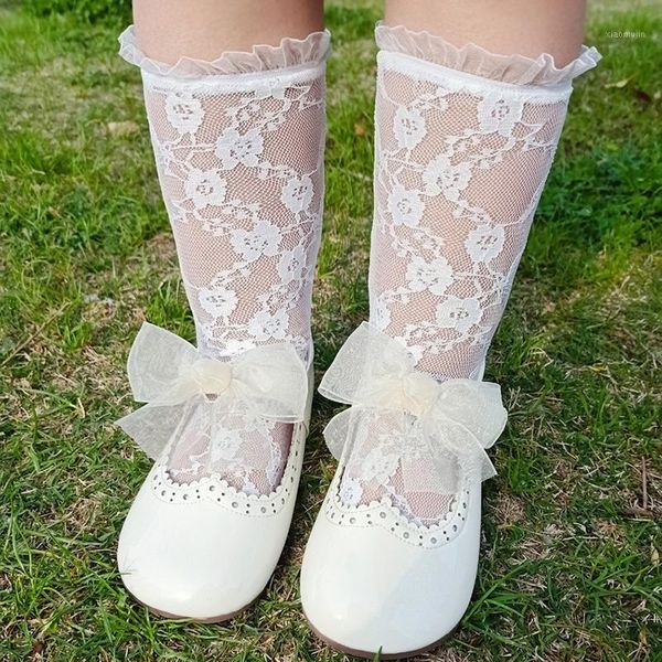 

1set style children's baby lace socks tube girl princess mesh summer fashion knee high kids, Pink;yellow