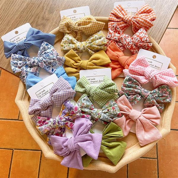 

pcs korean fresh simple plaid floral fabric bow duckbill clip fashion beautiful girl children barrettes hair accessories, Slivery;white