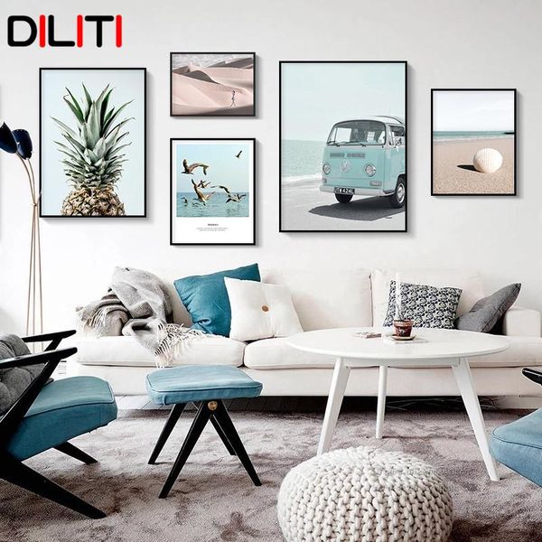 

paintings bus cactus pineapple nordic posters and prints nature ocean landscape wall art pictures for living room canvas painting decor