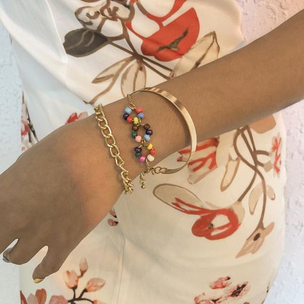 

beaded, strands zafresh bohemian punk hollow colored rice bead hollowed out beading bracelet set for women girls party jewelry, Black