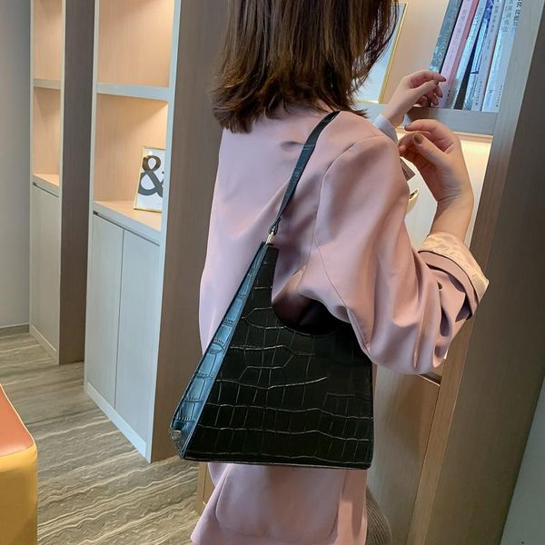 

women handbag vintage fashion stone bags 2021 pu leather black brown shoulder