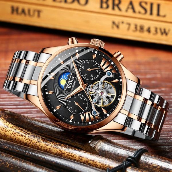 

forsining luxury dial calendar stainless steel men mechanical automatic wrist watches brand casual military sport male clock wristwatche, Slivery;brown
