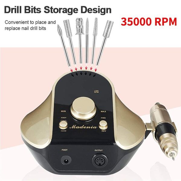

style elegant gold 35000 rpm 45w professional manicure machine electric nail drill file pedicure equipment with cutter & accessories