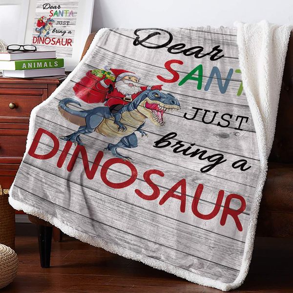 

funny dinosaur with santa claus sherpa flannel throw blankets thick reversible plush fleece blanket for bed couch sofa decor