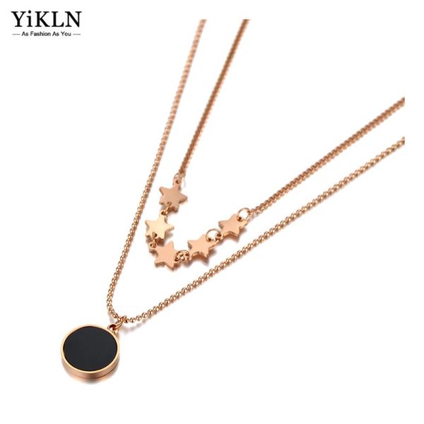 

pendant necklaces yikln bohemia stainless steel double-layer chain choker necklace jewelry black acrylic for women yn20210, Silver