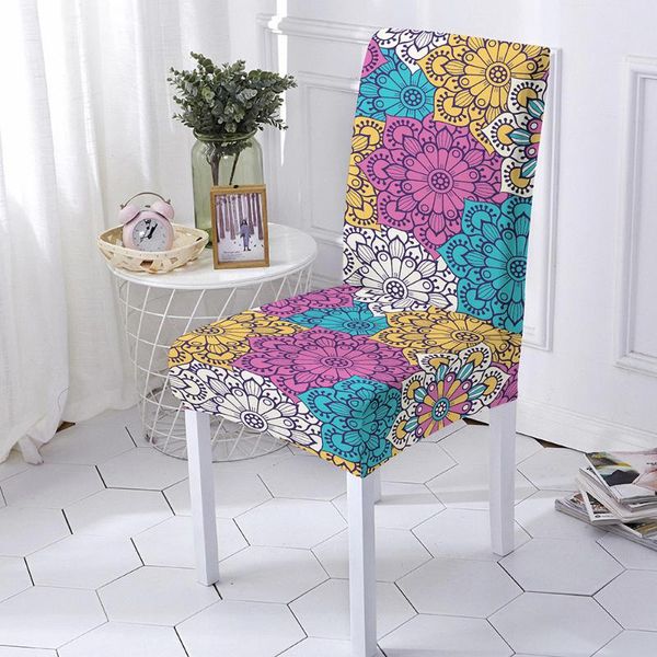 

spandex elastic printing dining chair slipcover mandala removable anti-dirty kitchen seat case stretch cover for banquet covers