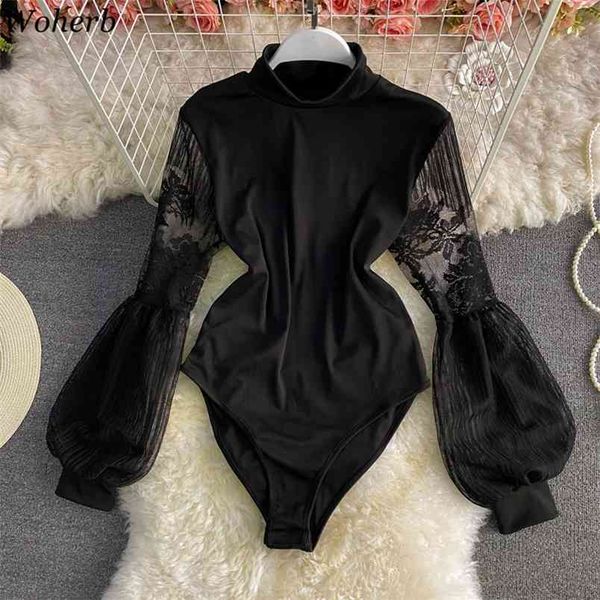 

slim black t-shirt women vintage lace hollow out lantern sleeve basic t shirts summer streetwear blusas 210519, Black;white